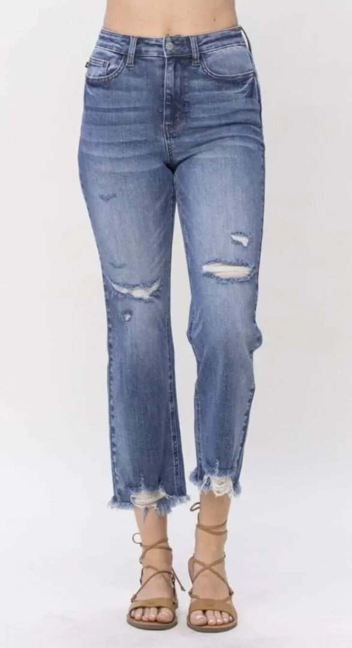 Judy Blue Straight Crop Women's Size 5 / 27 Distressed Stretch Denim Blue Jeans